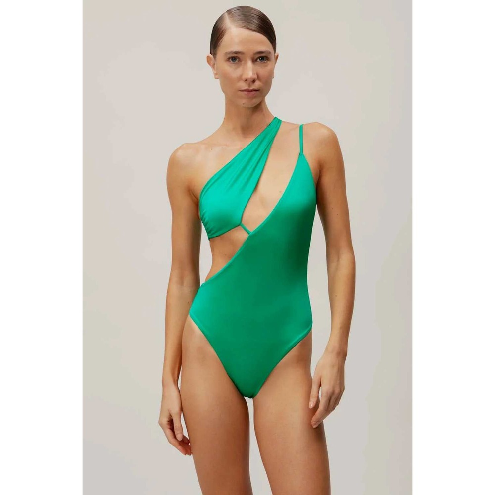 BAOBAB Greta One Piece Swimsuit Kiwi Green Cut Out Asymmetrical Sz S